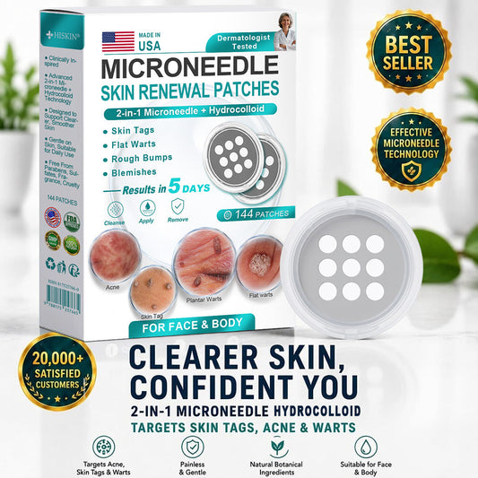 Hiskin ® 2-in-1 Mikronadel- & Hydrokolloid-Patch👨‍⚕️ | Entfernt erhabene Muttermale, Akne, flache Warzen und Hautanhängsel | Hilft Falten, Narben und Hautunreinheiten zu verbessern | Unsichtbare Patches für Gesicht und Körper💖